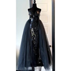 Puffy Black Sequined Fashion Nova Prom Dress
